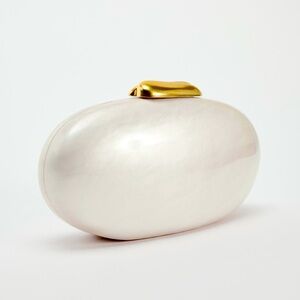 Zara Mother of Pearl Clutch Box Minauderie Purse, Evening Bag with chain. NWT